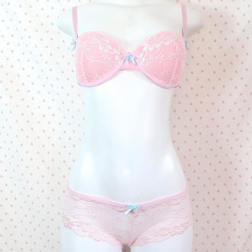 y2k pink lace lingerie set floral lace bra + shorts